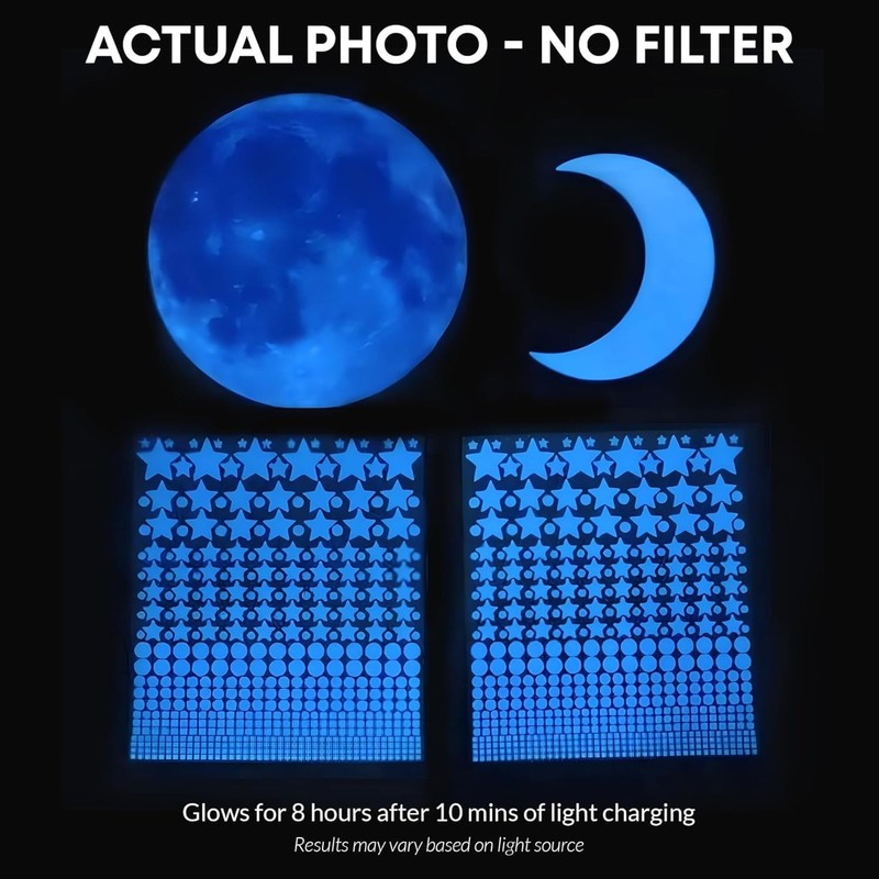 Peel & Stick Blue Glow in the Dark Stars - 1050 Pcs with Constellation E-Book gallery