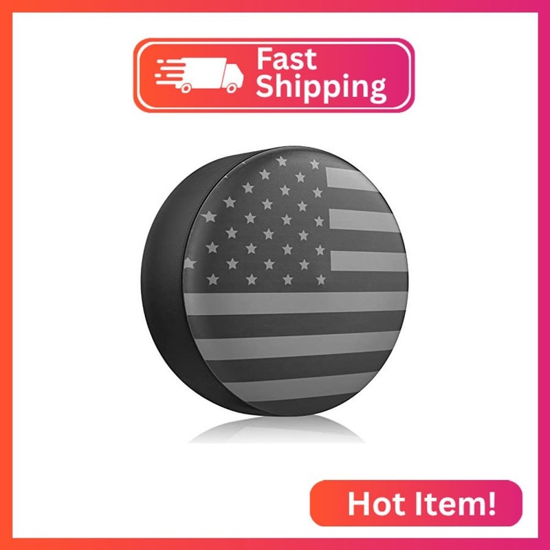 Spare Tire Cover for RV Trailer, Waterproof Leather Wheel Cover with American US