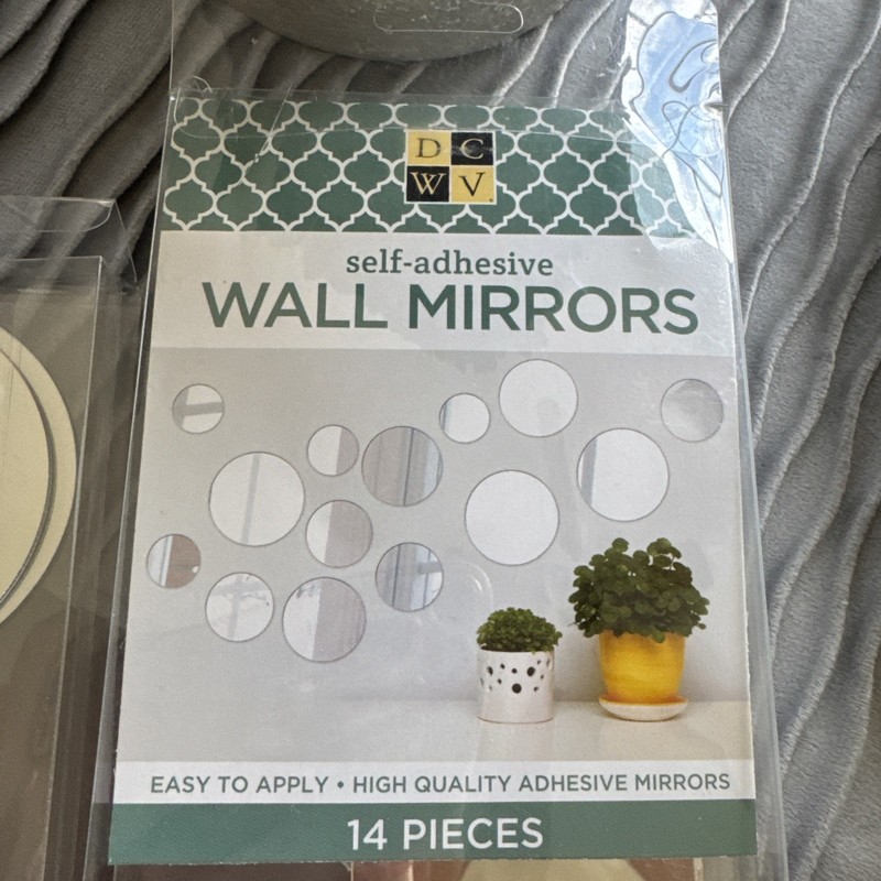 NIB 14pc Peel &Stick Self-Adhesive Silver Circle Wall Mirror Decals 2 PACK 28PCS gallery