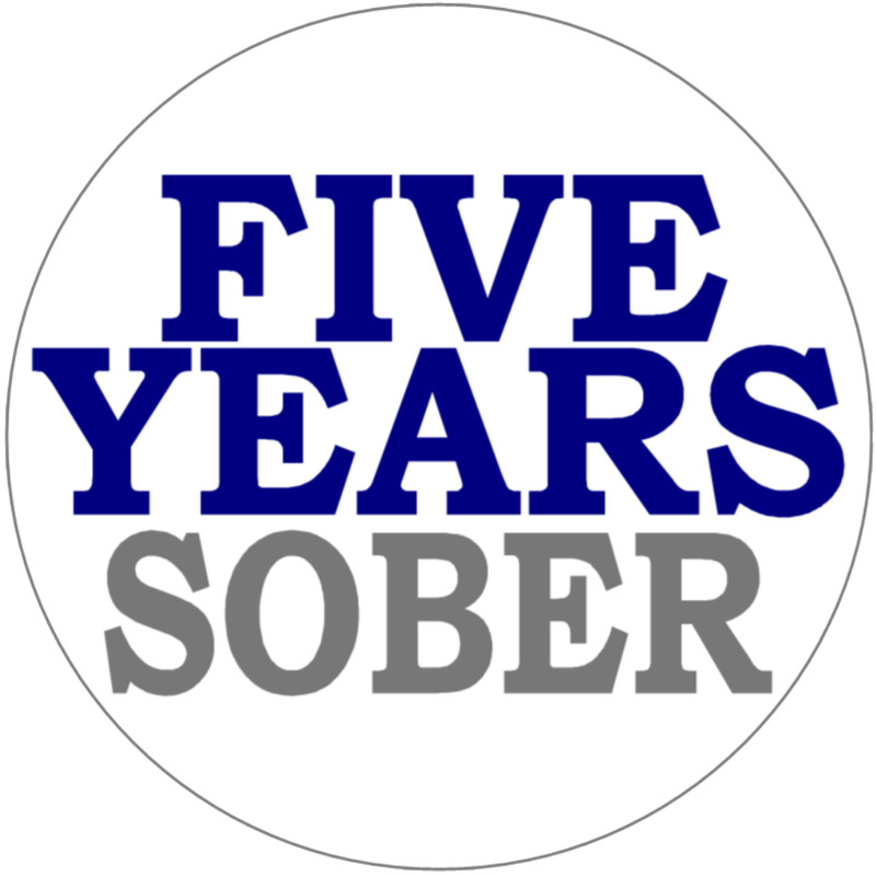 Five Years Sober - Sobriety Milestone - 10 Pack Circle Stickers 3" x 3"