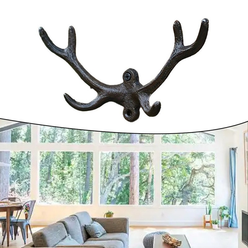 Cast Iron Wall Hook Black Antler Rustic for For hanging Clothes Hats Keys gallery