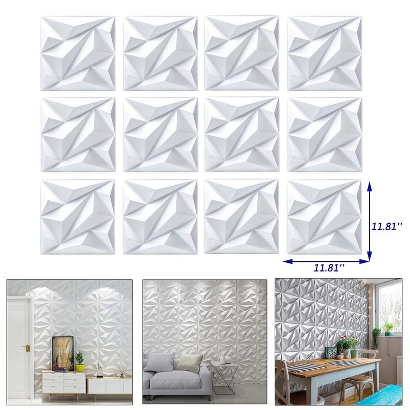 12pcs 3D Wall Panels Decorative Wall Boards 30cm*30cm Square PVC Panels White gallery