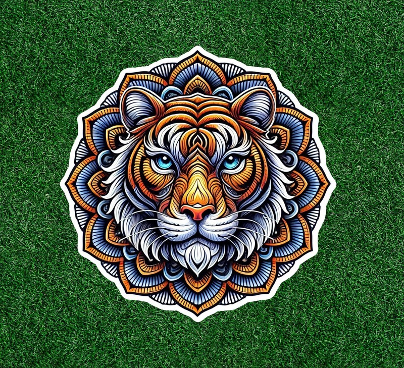 Beautiful Bengal tiger in a mandala design vinyl sticker decal – many sizes