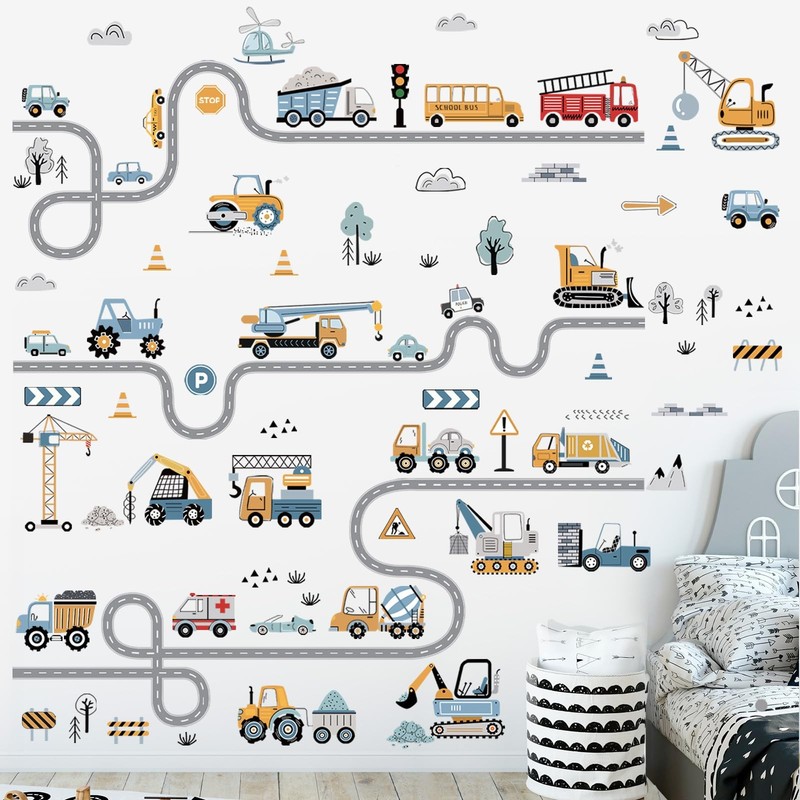 Vehicles Road Transportation Wall Stickers Construction Cars Wall Decals Boy …