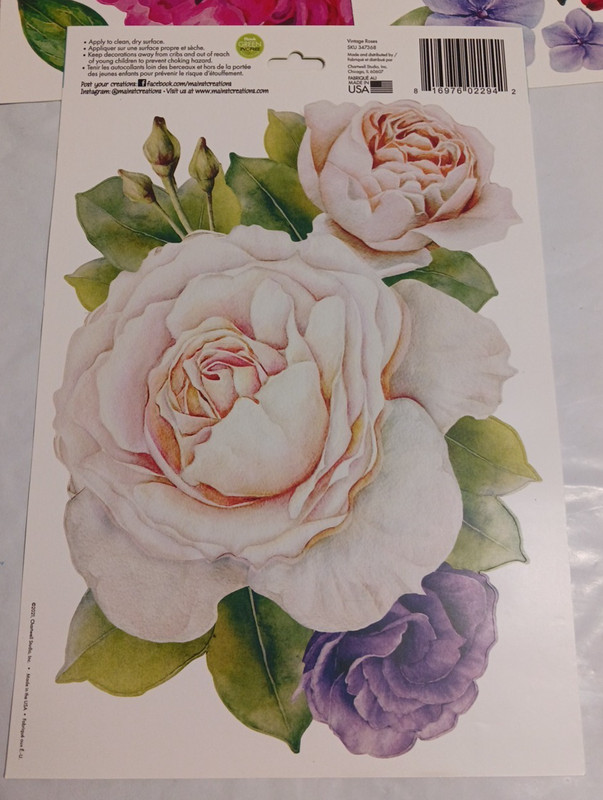 Wall Decal stickers Jumbo 10" Flowers. Rose + Pink. 6 sets Peel and stick floral gallery