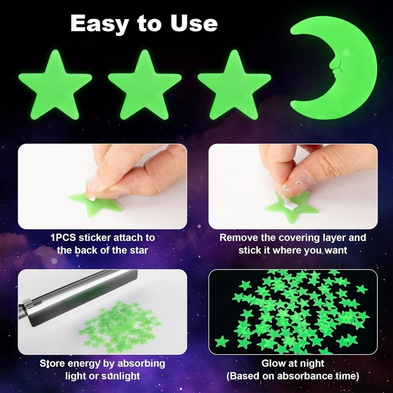 Pegatinas estrellas que brillan en la oscuridad 200 estrellas y luna pared gallery