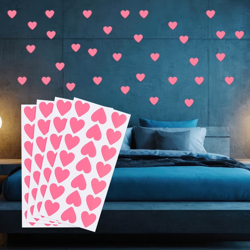 84Pcs, Glow in the Dark Heart Stickers Heart Luminous Decor Pink