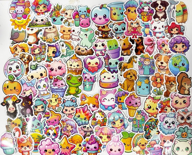 100PCS Cute Waterproof Vinyl Stickers, Kawaii Cartoon Stickers for Kids, Animals