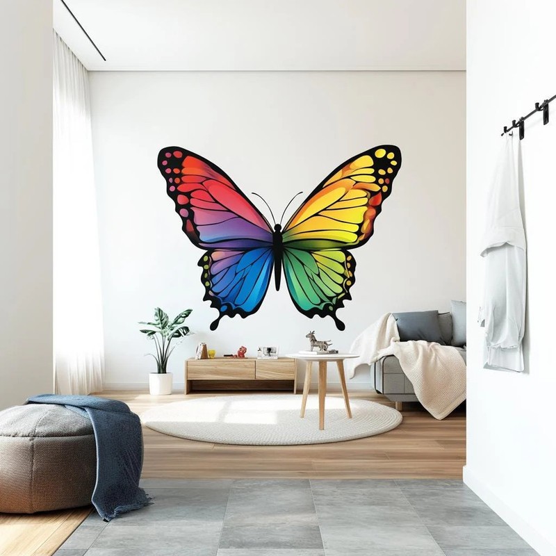 Large Rainbow Butterfly Wall Decal | Colorful Butterfly Sticker gallery