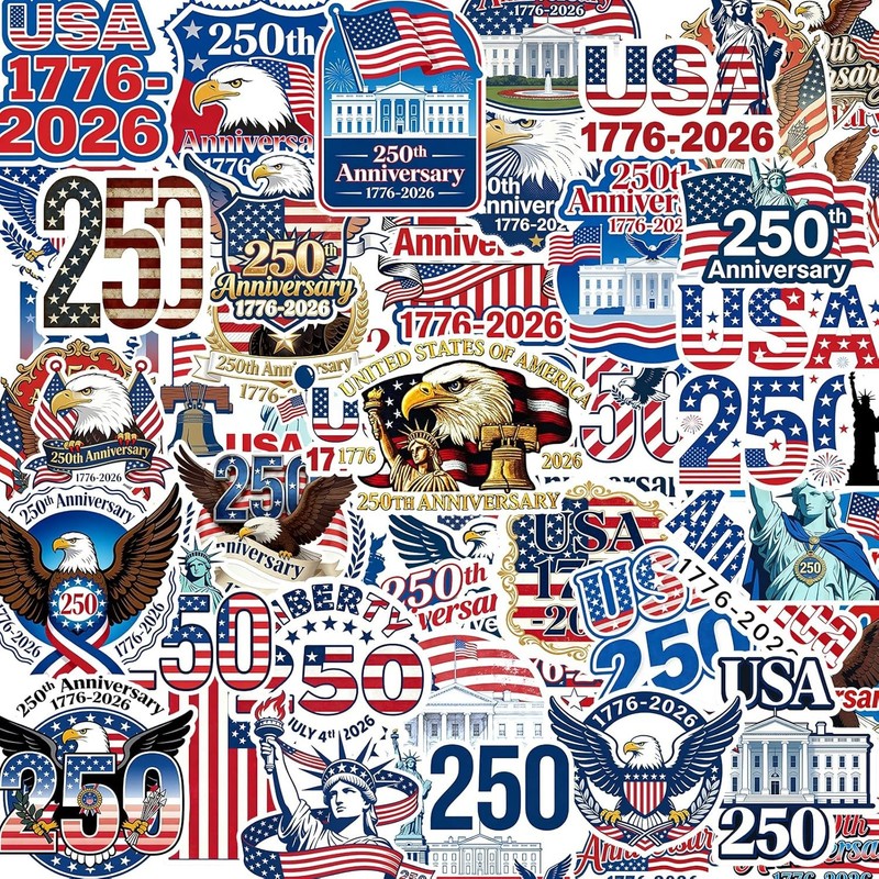 50Pcs 250th Anniversary Sticker USA 250 Years of Freedom Anniversary Waterproof