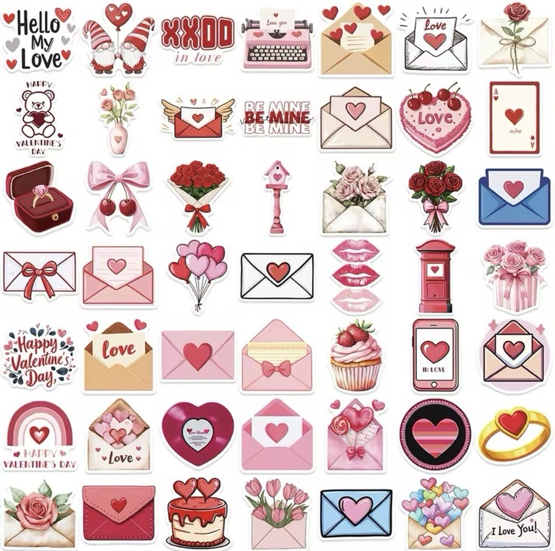 Valentines Day Envelope Style Stickers 50pk Mixed Fun Stickers Hearts Valentines gallery
