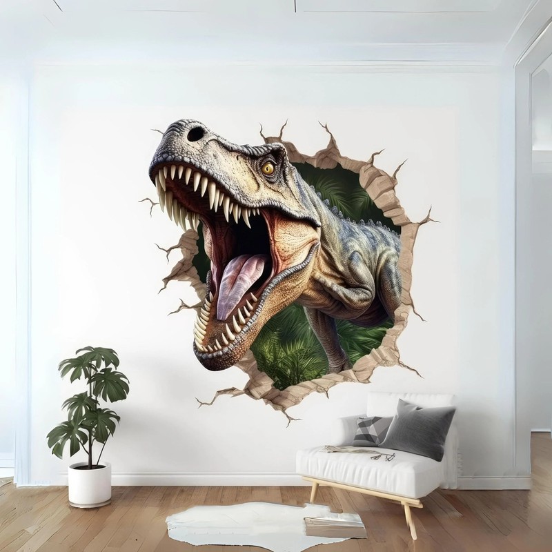 3D Dinosaurs Art Wall Sticker – Vinyl Decal Decor with Dynamic Broken Illusion