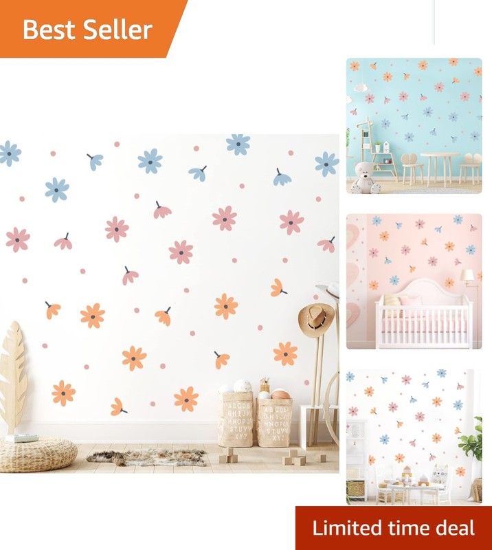 Waterproof Floral Wall Decals – Retro Daisy Decor for Kids’ Rooms, 44 Stickers
