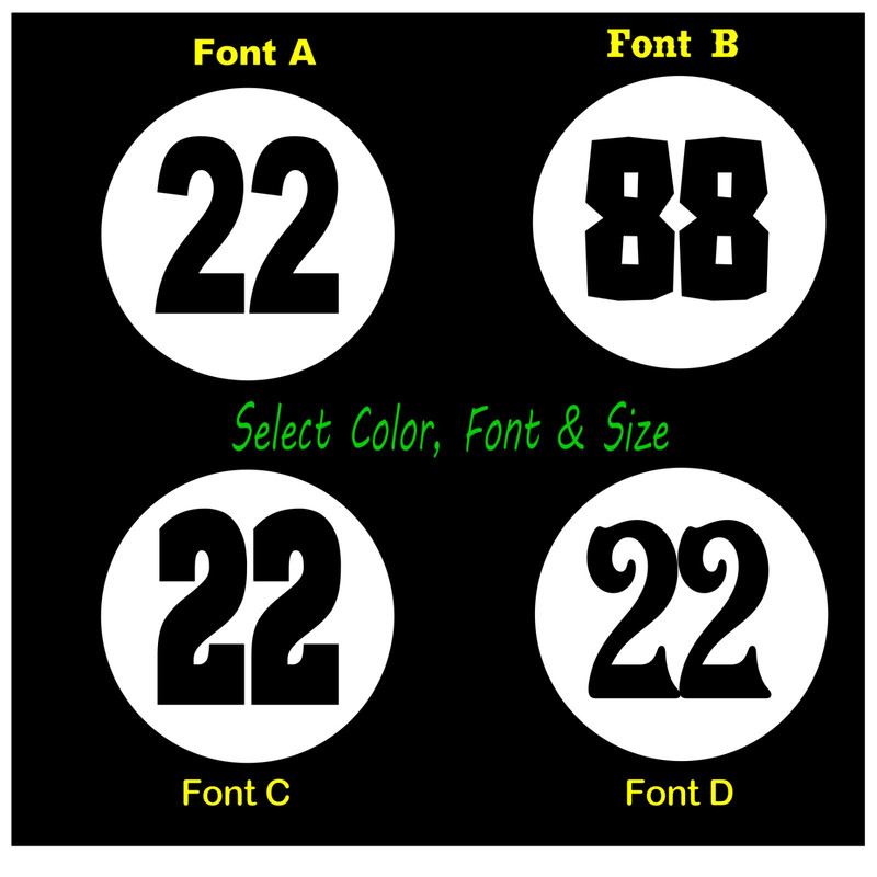 Vintage Look Meatball Race Car Numbers Vinyl Decals 2ea – Select Size & Color