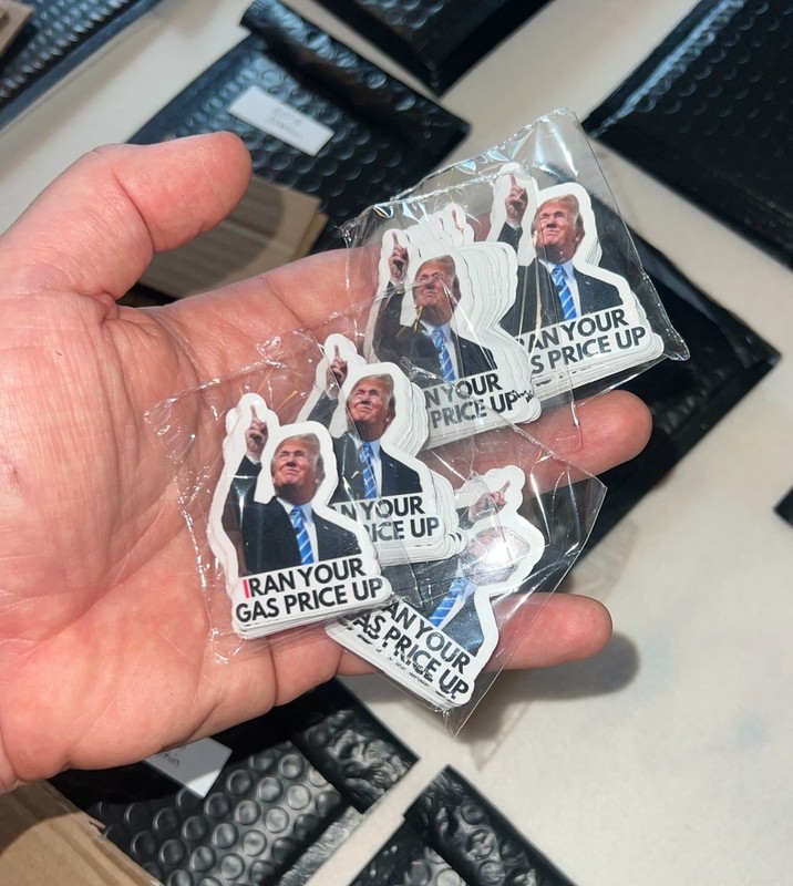 300 Trump Stickers "IRAN YOUR GAS PRICE UP" Gas Pump Waterproof Vinyl NEW 1.5" gallery