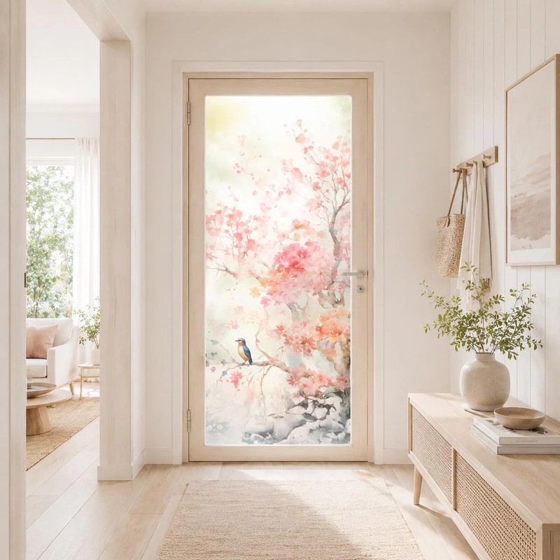 Etched Glass Door Vinyl Decal Cherry Blossoms | Frosted Floral Window Film gallery