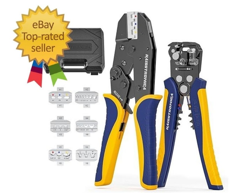 6 in 1 Crimping Tool Kit and Wire Stripper, Ratcheting Wire Crimper with 6 PCS I