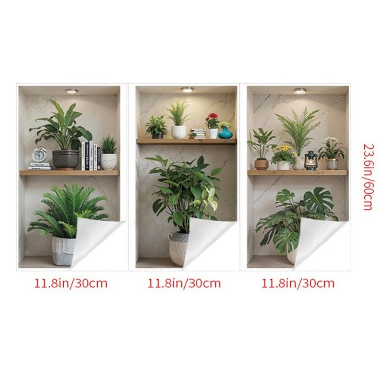 Removable 3D Green Plant Wall Stickers PVC for Bedroom and Living Room