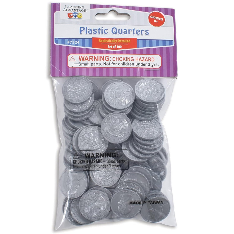 Play Quarters Set of 100 Plastic Coins Real US Currency Size Teach Money Math gallery