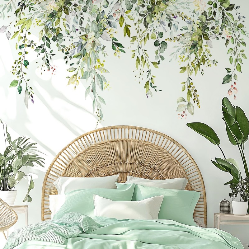 Green Plants Leaves Wall Decals Peel and Stick, Large Floral Flowers Wall Sti... gallery