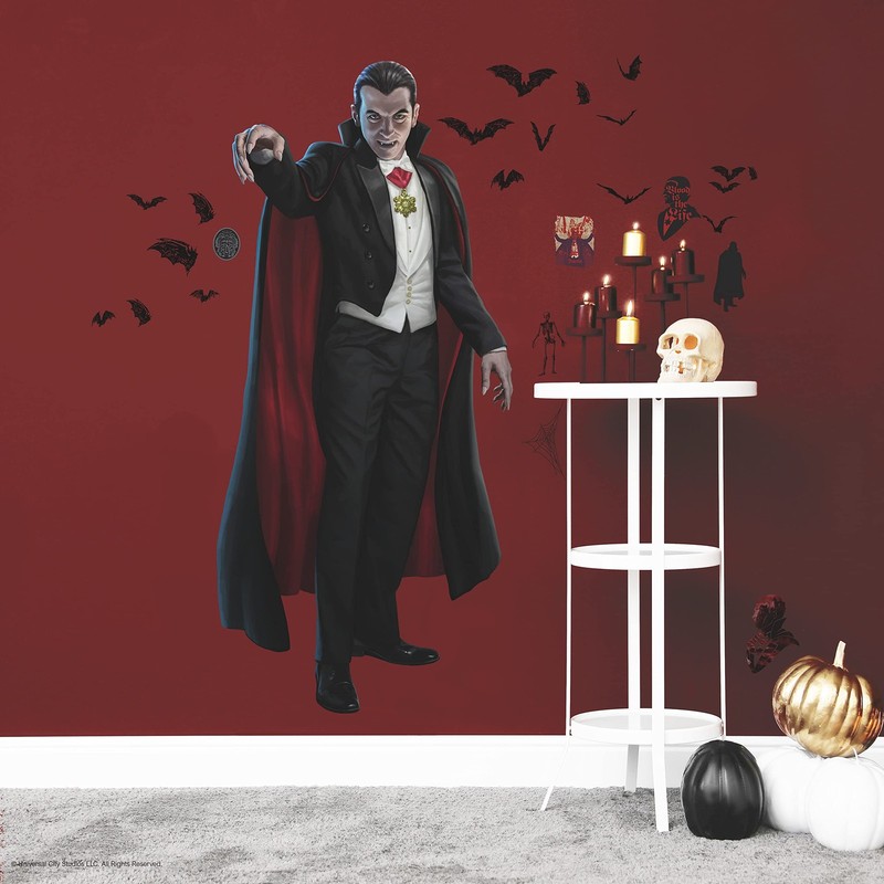 RMK5211GM Monsters Dracula Peel and Stick Wall Decals, Black, White