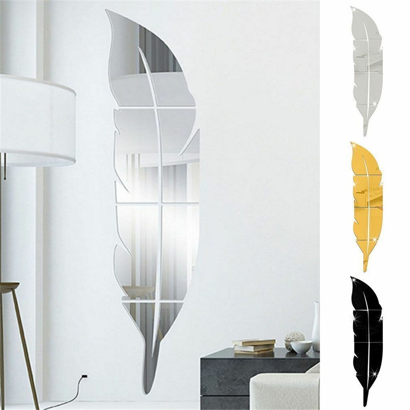Removable 3D DIY Feather Mirror Home Room Decal Vinyl Art Stickers Wall Decor gallery