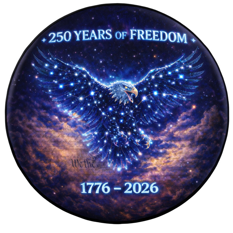 250 Years of Freedom Eagle Galaxy Spare Tire Cover 1776-2026 Wheel Cover