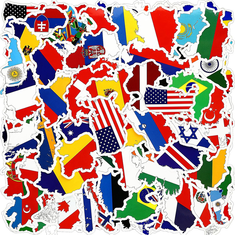 Chinco 100 Pcs World Country Flag Stickers Vinyl Map Waterproof Small Travel aro