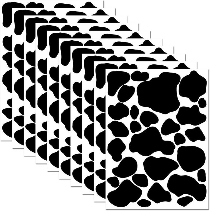 Cow Print Wall Stickers – 10 Sheets 280 Pcs Black Vinyl Adhesive Cow Spot Pat…