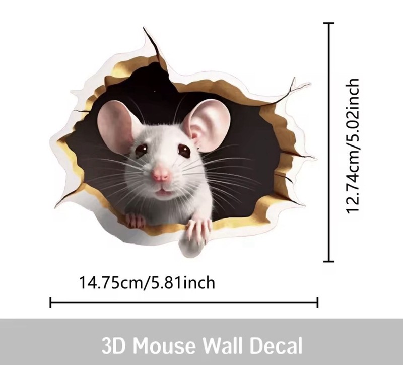 New 3 Pack 3D effect personalized hole sticker reading white mouse Home Decor gallery