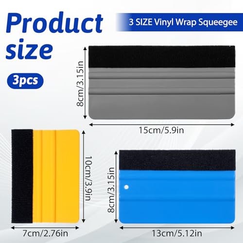 3 Pcs Squeegee for Vinyl, Black Felt Edge Vinyl Squeegee 4in, 5in, 6in Felt gallery