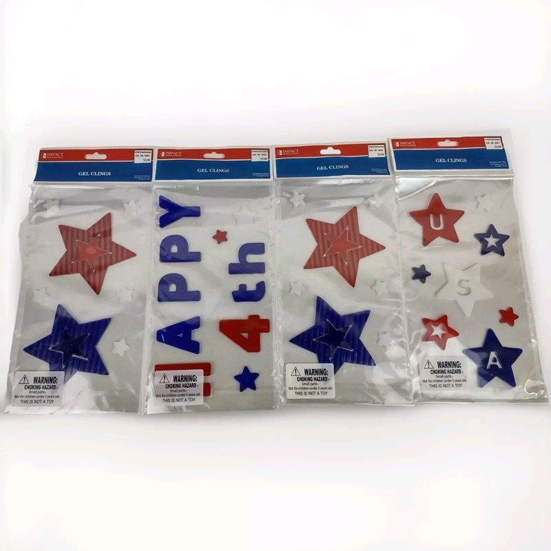 NEW Gel Window Clings 4th of July Independence Day USA Stars Red White Blue