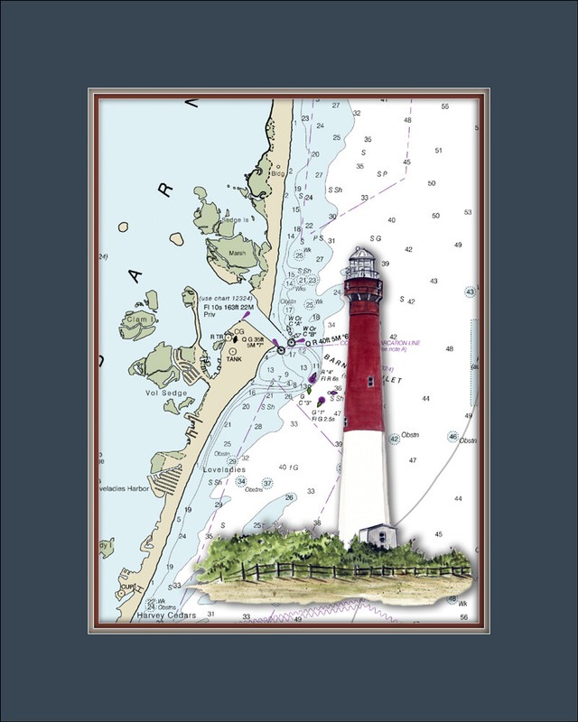 Barnegat Lighthouse and Nautical Chart High Quality Canvas Print