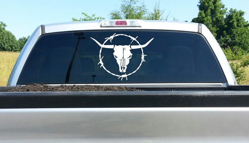 Longhorn Bull Cow Skull Barb Barbed Wire Decal Sticker Truck Suv Trailer L1035