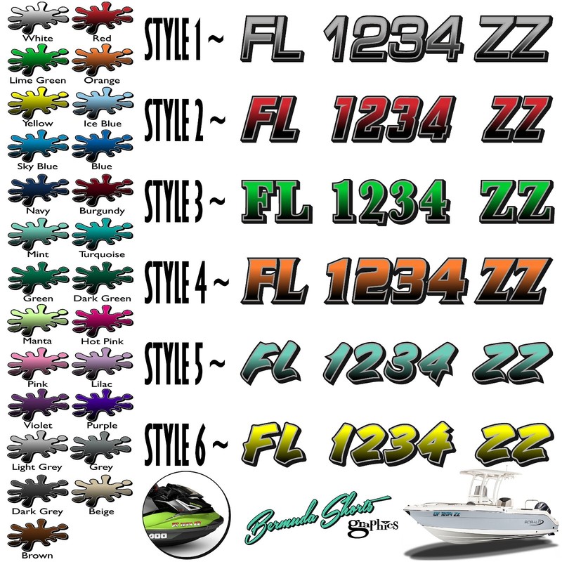 Boat Registration Numbers & Letters 2 Pack 3″ x 15″ Boat & Jetski Stickers GRB