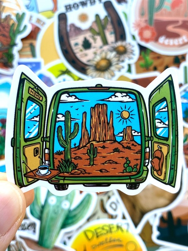 5-50 pcs Cactus Stickers, Retro Travel Arizona Canyon Camel Desert Vinyl Decals gallery