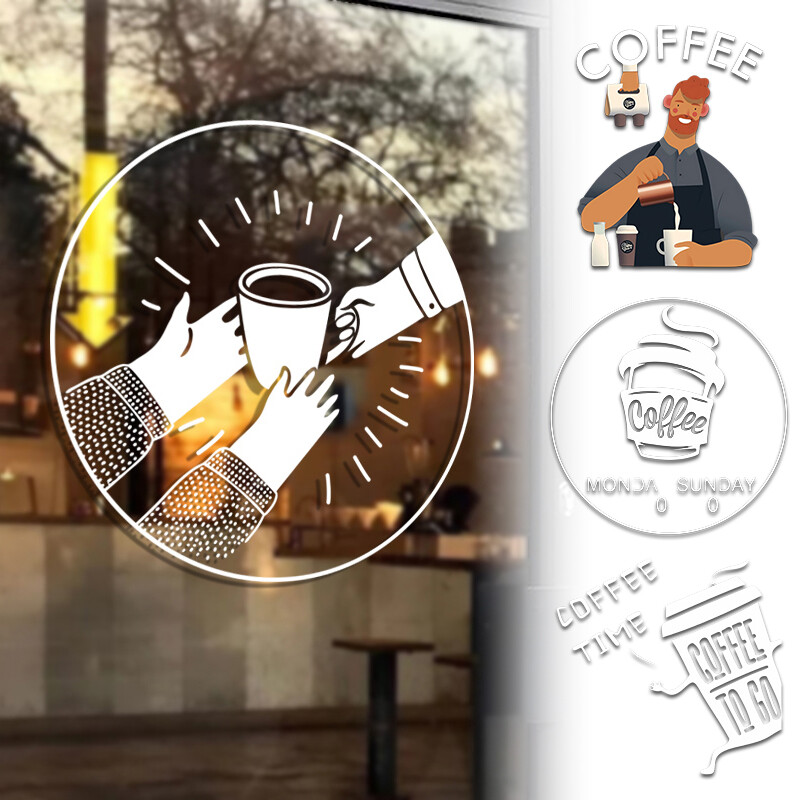 1PC Coffee Shop Static Window Stickers Business Restaurant Storefront Logo Decor gallery