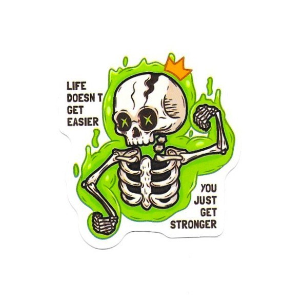 Get Stronger Skeleton Vinyl Sticker Motivational Gym Skull Crown Fitness