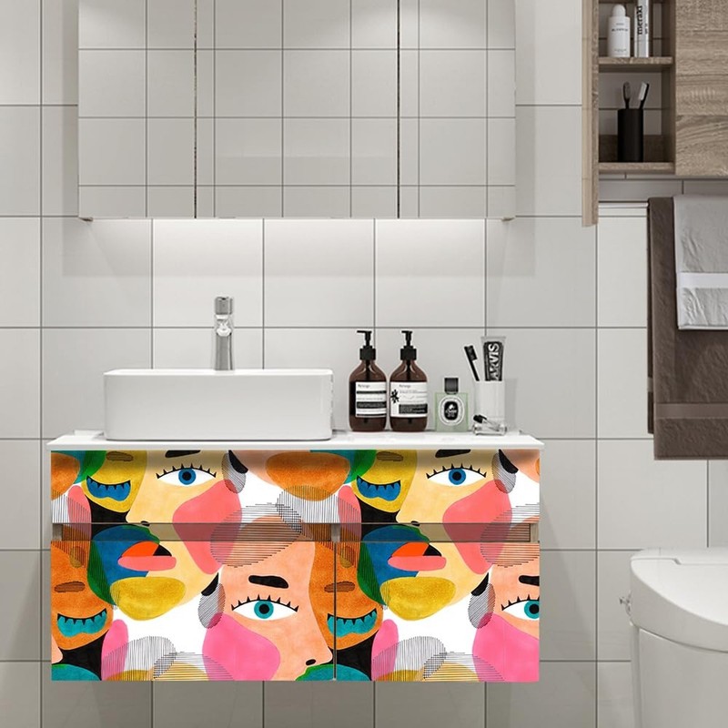 Modern Art Peel & Stick Wallpaper - Abstract Colorful Human Face Pattern Cont... gallery