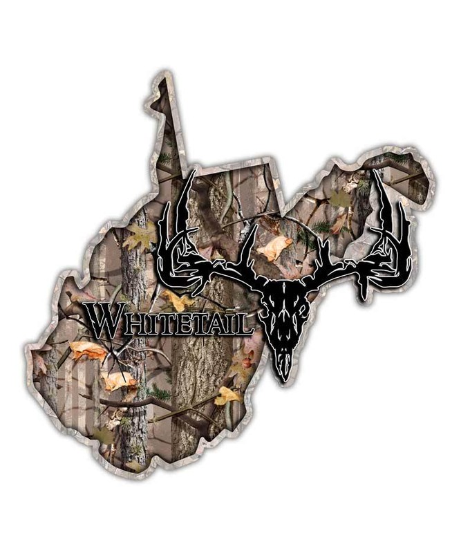 Camouflage West Virginia State Hunting Decal Whitetail Deer Skull Sticker WV