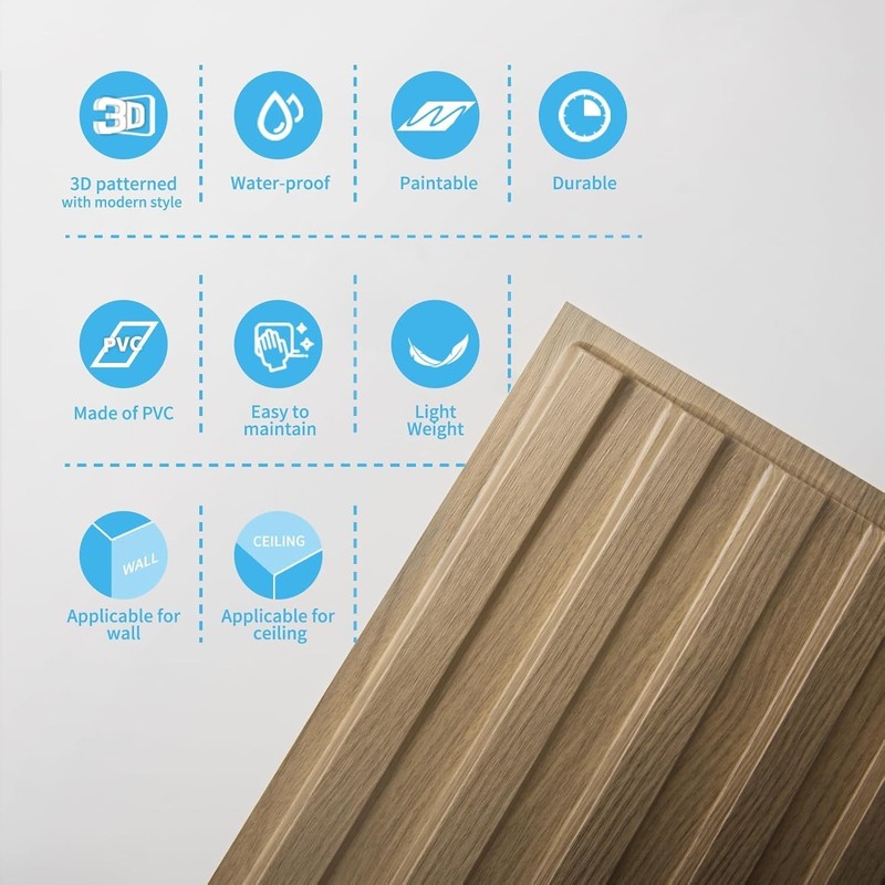 3D Wall Panels 6-Pack - Modern PVC Slat Design` gallery