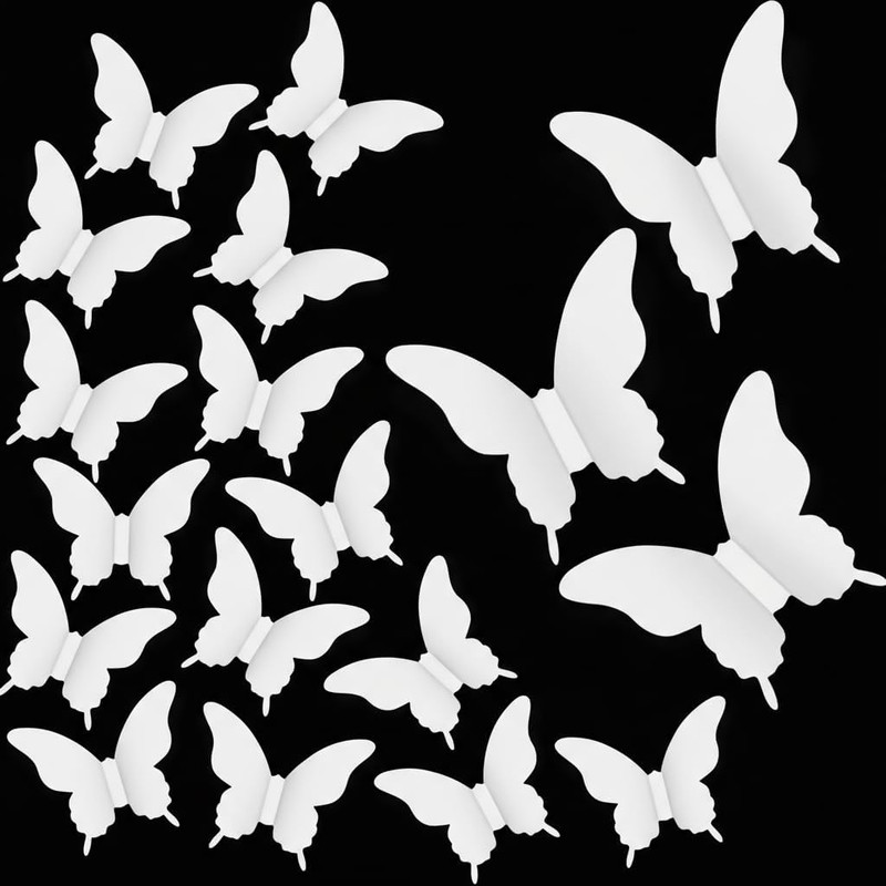100Pcs White Butterfly Decor Set – 3D Paper Butterflies for Bedroom, Nursery & C