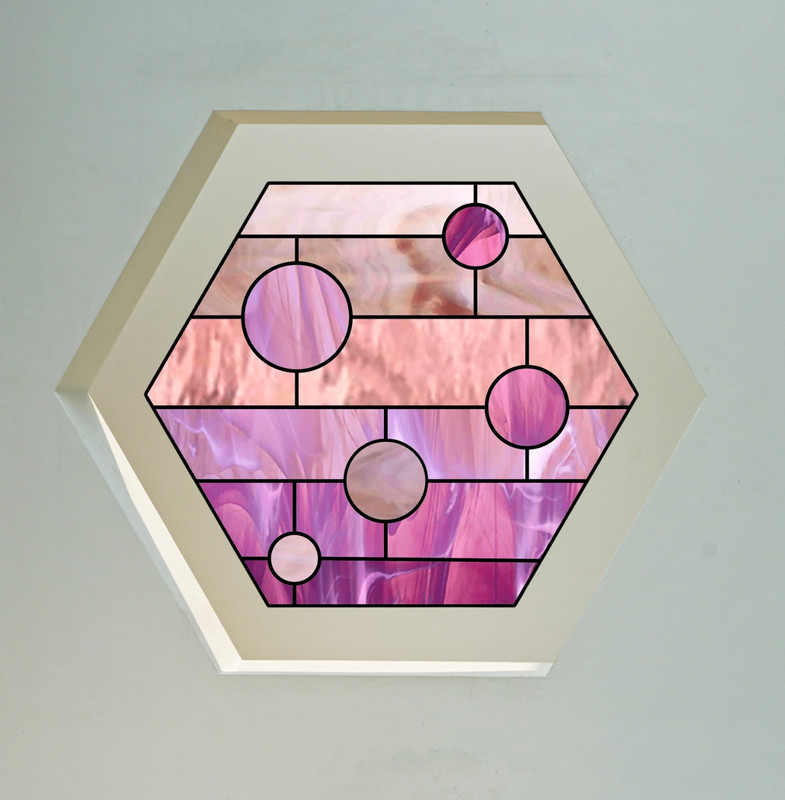 Pink Hexagon Faux Stained-Glass WINDOW CLING Size 9.3″ Repositionable Vinyl