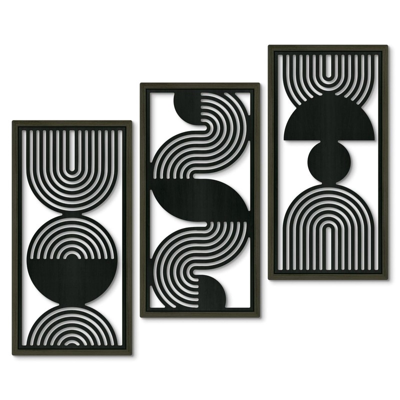 Putuo Decor Modern Minimalist Wall Art Set of 3, Black and Gray MDF Cut-Out G...