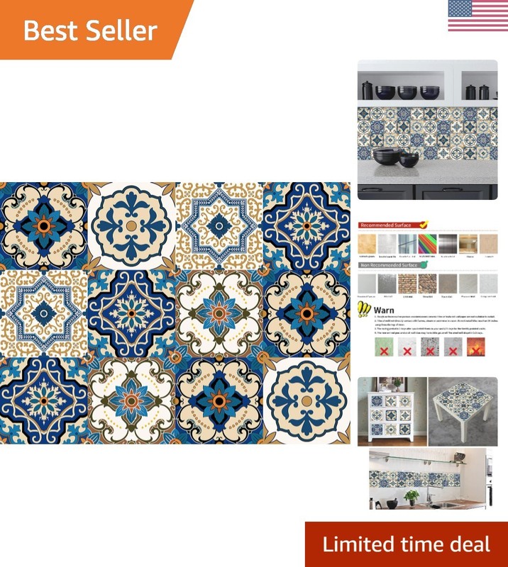 Bohemian Style 12 Pcs 6×6 in Decorative Tile Stickers,Peel and Stick Wallcove…