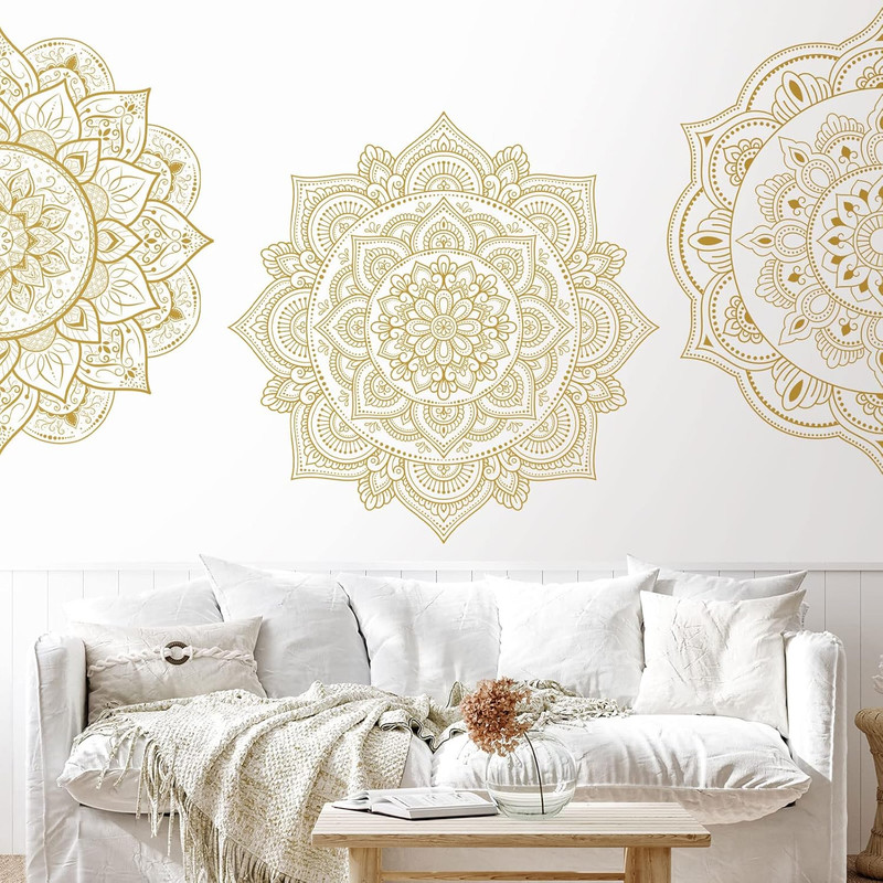 Chinco 4 Pcs Gold Half Mandala Wall Decal Boho Mandala Sticker Lotus Flower Viny gallery