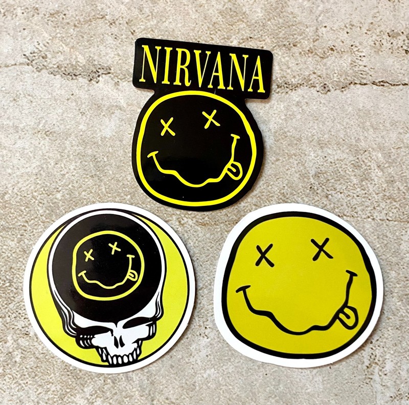 Nirvana Lot of 3 SMALL Stickers, Vinyl Black & Yellow, Grateful Dead Mash UP