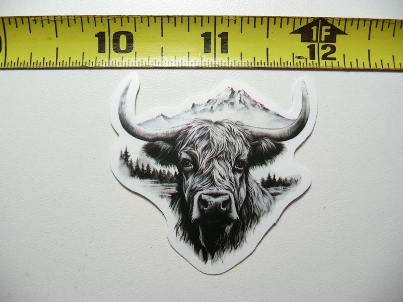 HIGHLAND COW FOREST MOUNTAINS SMALL STICKER DECAL NATURE OUTDOORS FUN CALMING