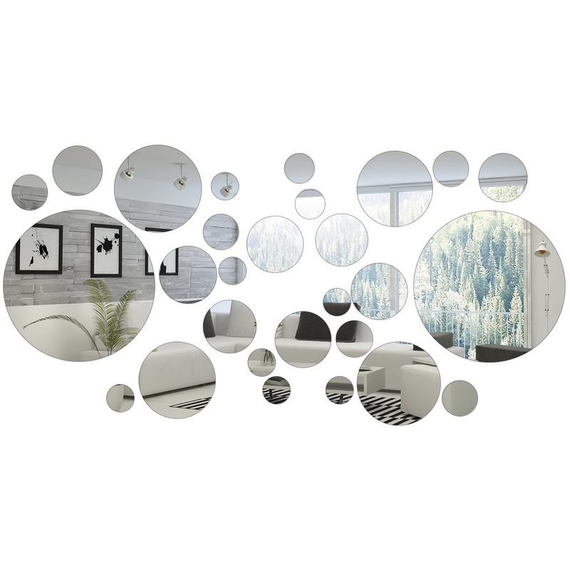 Shappy 32 Pcs Acrylic Mirror Wall Stickers Removable Round Small Size, Silver