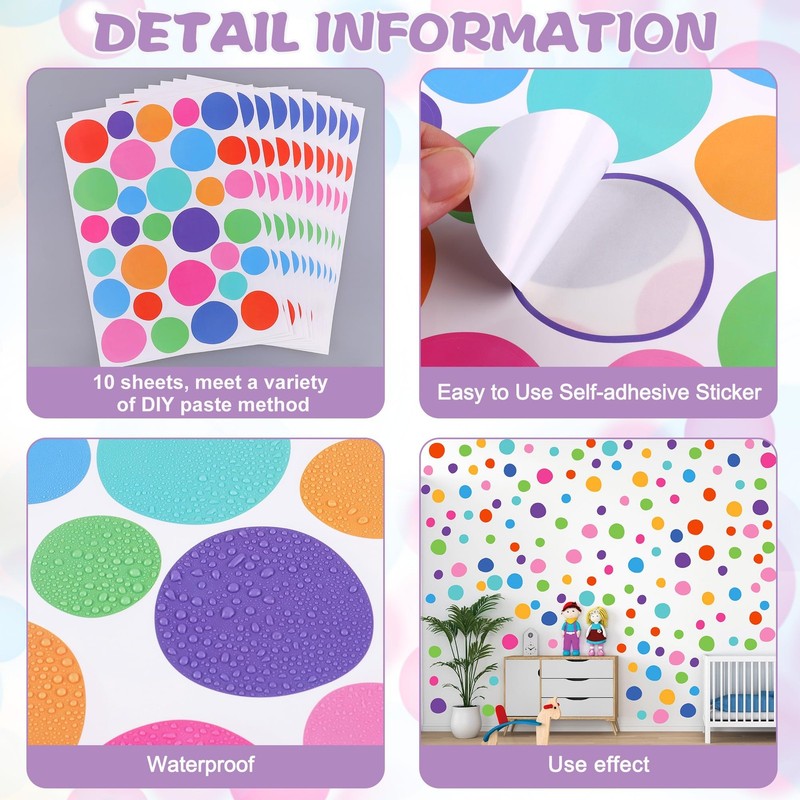10 Sheets Polka Dot Wall Decals Irregular Colorful Dots Wall Stickers Peel an... gallery
